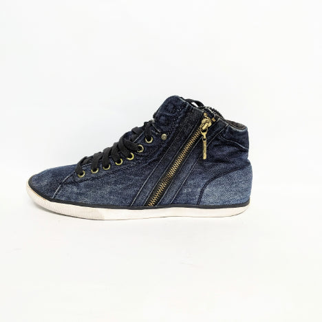 Mens Blue Canvas Lace Up Lifestyle High Top Sneakers