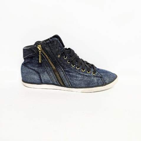 Mens Blue Canvas Lace Up Lifestyle High Top Sneakers